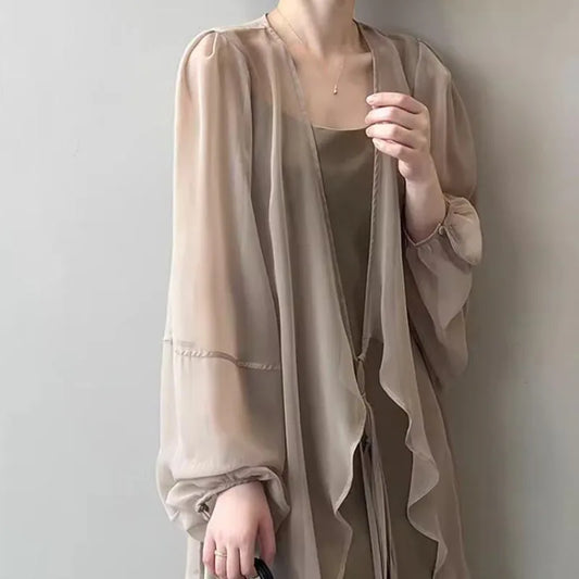 Summer Sun Protection Shirt Korean Women Chiffon Cardigan Blouse Solid Color Ladies Shawl Female Oversize Casual Loose Coats