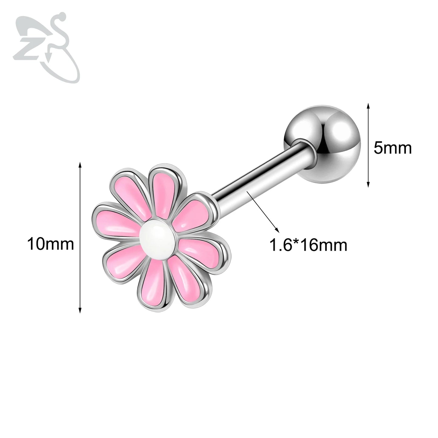 ZS 1 Piece 14G Stainless Steel Tongue Piercing Ring Colorful Butterfly Bone Tongues Stud Punk Skull Snake Body Piercings Jewelry Style 14-Pink