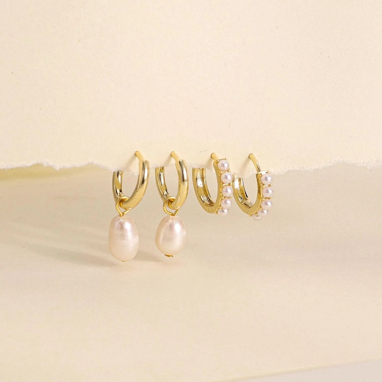 2 Pair/Set Fashion Stainless Steel Imitation Pearls Dangle Hoop Earrings for Women Dainty 18k Gold Plated Hoops Vintage Jewelry