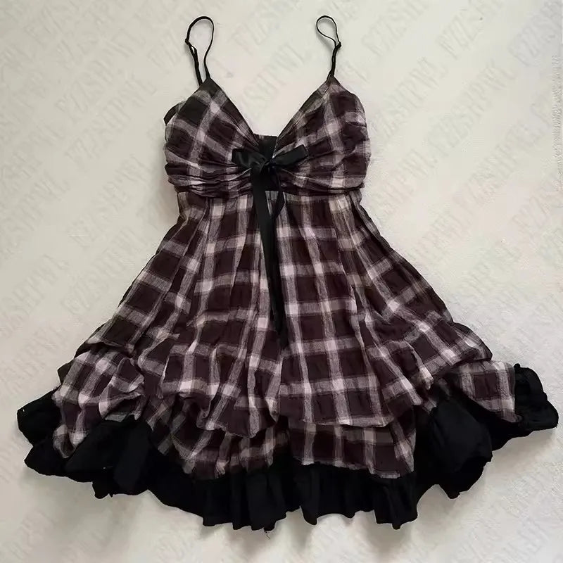 Y2K High Street Vintage Fit Dress Woman Clothing Short Sleeve Chic Casual Fashion Outfits Aesthetic Summer Sweet Dresses 2000s A5