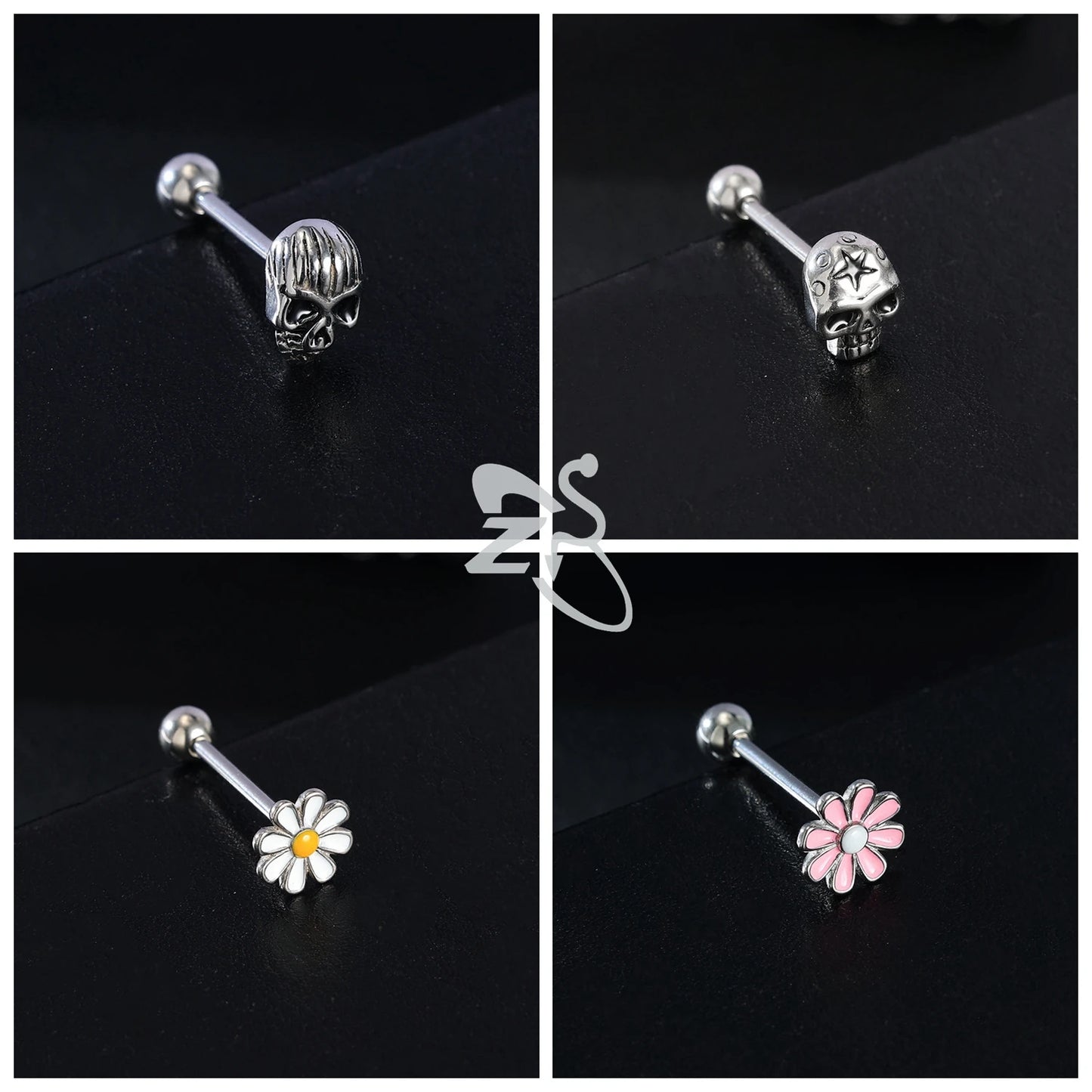 ZS 1 Piece 14G Stainless Steel Tongue Piercing Ring Colorful Butterfly Bone Tongues Stud Punk Skull Snake Body Piercings Jewelry