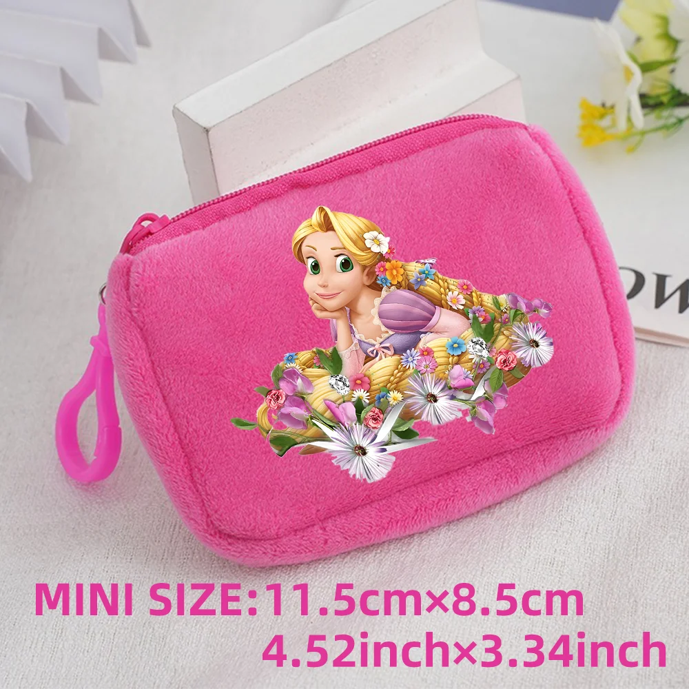 Princess Disney Kids Anime Plush Coin Purse Girls Mini Wallet Printed Moneybag Kawaii Square Portable Storage Bag Birthday Gifts 1pcs-033