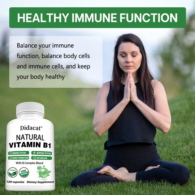 Natural Vitamin B1 - B Complex Blend, Nervous System, Immune System, Energy and Metabolic Health, Vegetarian Capsules