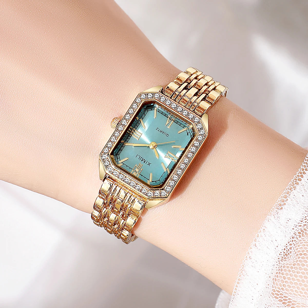 New High-end Luxury Ladies Watches Elegant Diamond Jewelry Quartz Bracelet Wristwatch Gifts for Women 2025 Fashion Dress Watch Blue