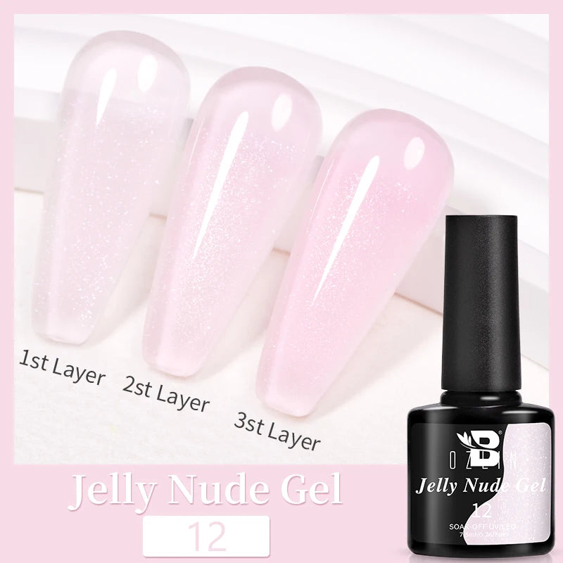 AWStorG15ml 2 IN 1 Crystal Top Coat Transparent Soak Off UV LED Nails Art Manicure Gel Nail Polish Varnishes Primer Function Gel Jelly Nude 12