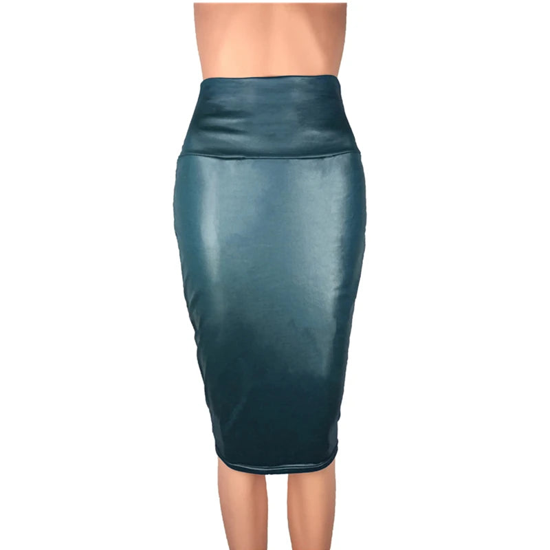 Leather Skirt Back Split Women Sexy Bodycon Pencil Skirt Sexy Office Lady Pencil Package Skirts High Waist Summer Long Skirt Blue 01