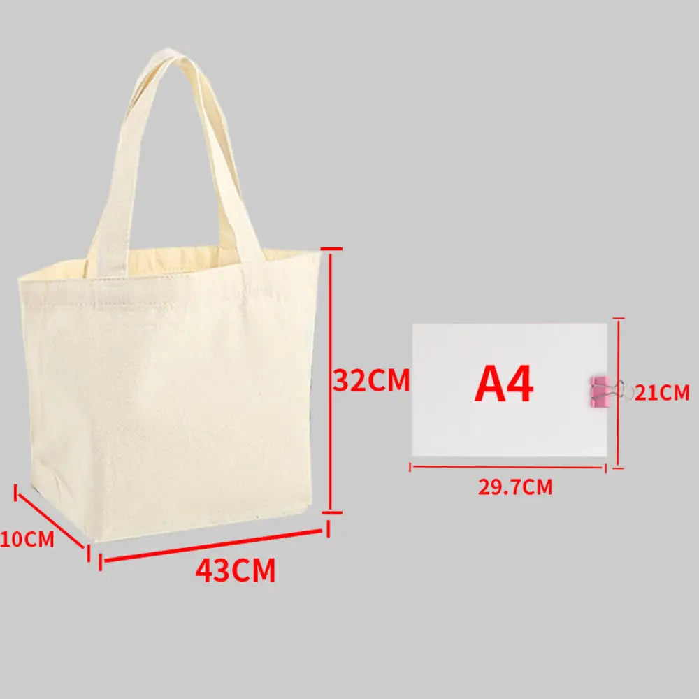 ISKYBOB Large Capacity Canvas Shoulder Bag Handbag Folding Eco Cotton Tote Bags Reusable DIY Painted Shopping Bag Grocery Bag A-Beige-43x32x10cm