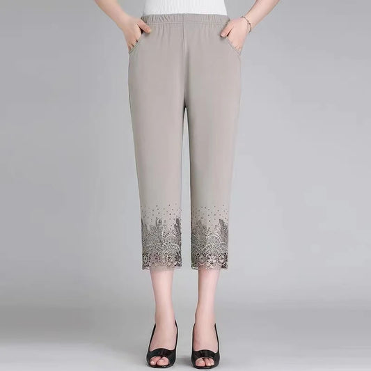 Hollow Out Diamond Studded Women's Summer Cropped Pants Fashionable Cool 2025 Casual Outdoor Pants New Street Pants