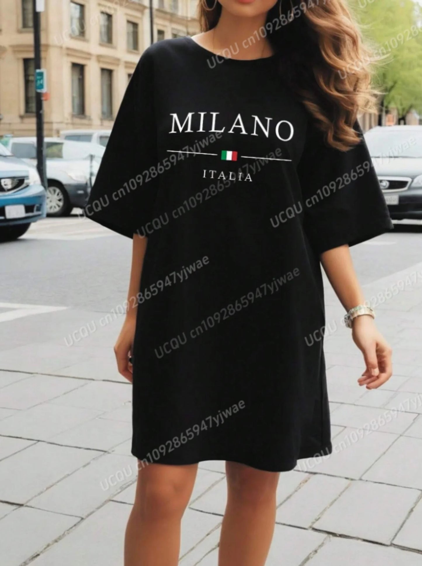 2025 Summer New Women T-Shirt Dress Loose Casual NEW YORK Printed O-Neck Lady Short Sleeve Pullover Dresses Women Clothing 0623-125