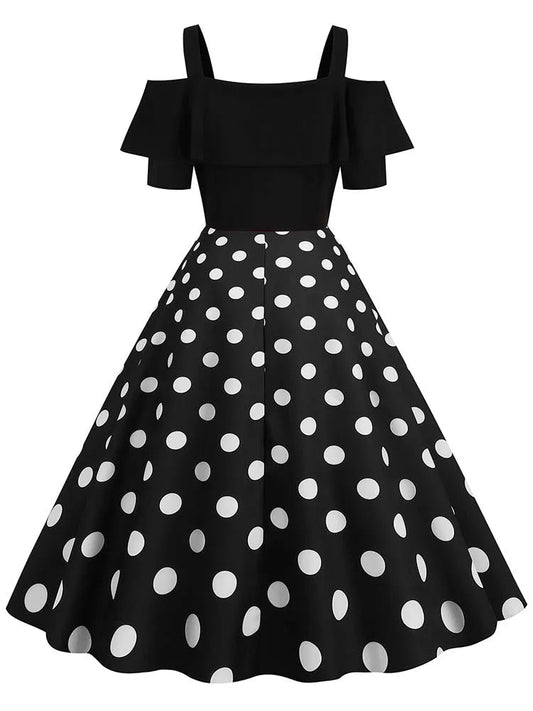 Off the Shoulder Elegant Vintage Party Dress Women Summer Polka Dot Ruffles A Line Midi Dresses Badiee Stylez