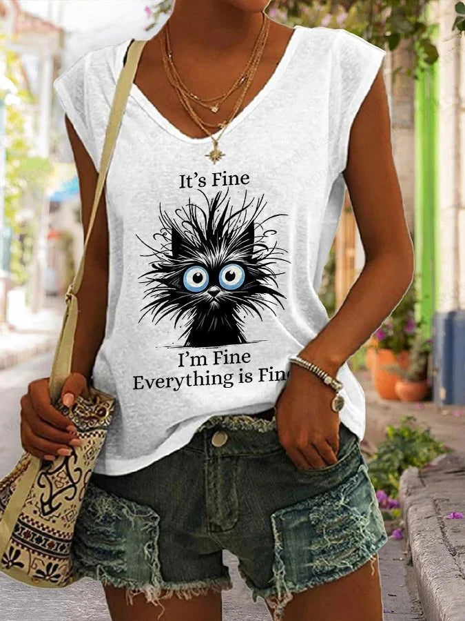 Summer New Women T-shirt Cute Cat 3d Fitness Tank Top Camisole Women Fashion V-Neck Short Sleeve T shirt Ladies Tops Tees Kawaii A3KF5A251914Q