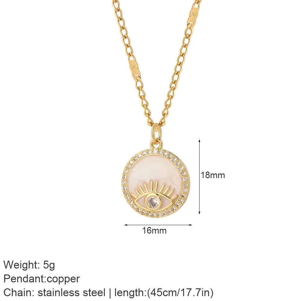 Heart Evil Blue Eye Sun Necklace for Women Cute Dog Bee Elephant Gold Color Pendant Woman's Collars Long Stainless Steel Chains NK066goldAC210277G6