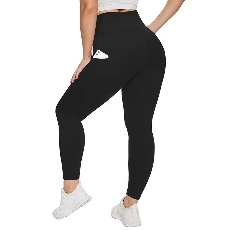 Women's High-Waisted Yoga Pants Plus Size Butt-Lifting Workout Leggings with Pockets Elastic Activewear for Gym & Running