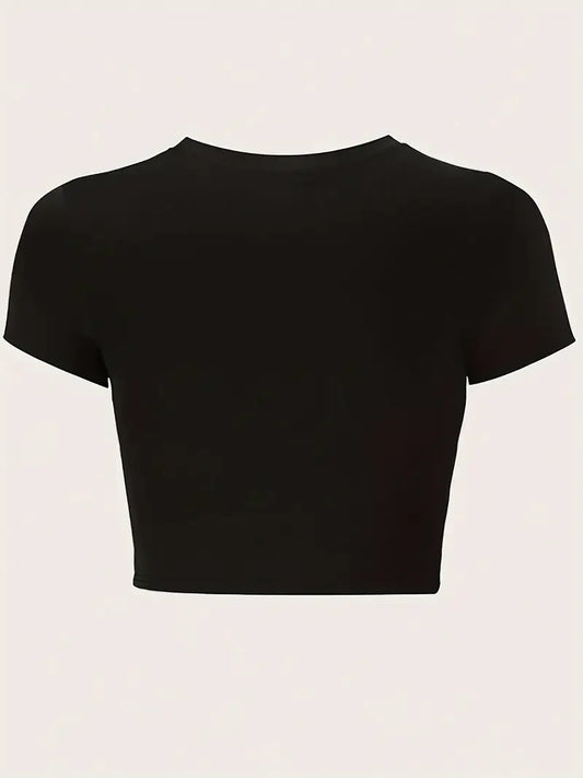 Cropped I Love My Husband Print Crew Neck T-shirt Y2K Short Sleeve Crop Top for Spring Summer Women's Clothing