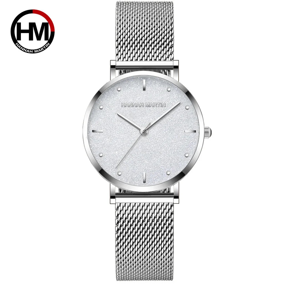 2025 New Women's Luxury Watch Matte Dial Japanese Quartz Movement Stainless Steel Mesh Strap Hannah Martin Brand Original Watch MS36-WYY
