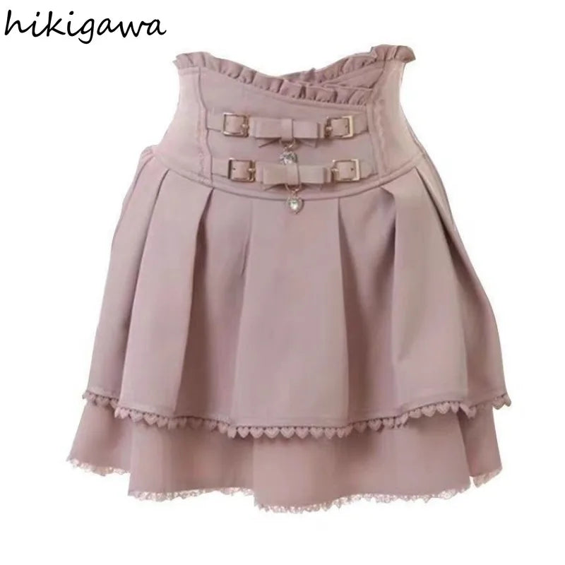 Y2k Skirts for Women High Waist A-line Jupe Fashion Japanese Summer Cute Saia 2025 Faldas Mujer De Moda Bow Sweet Mini Skirt