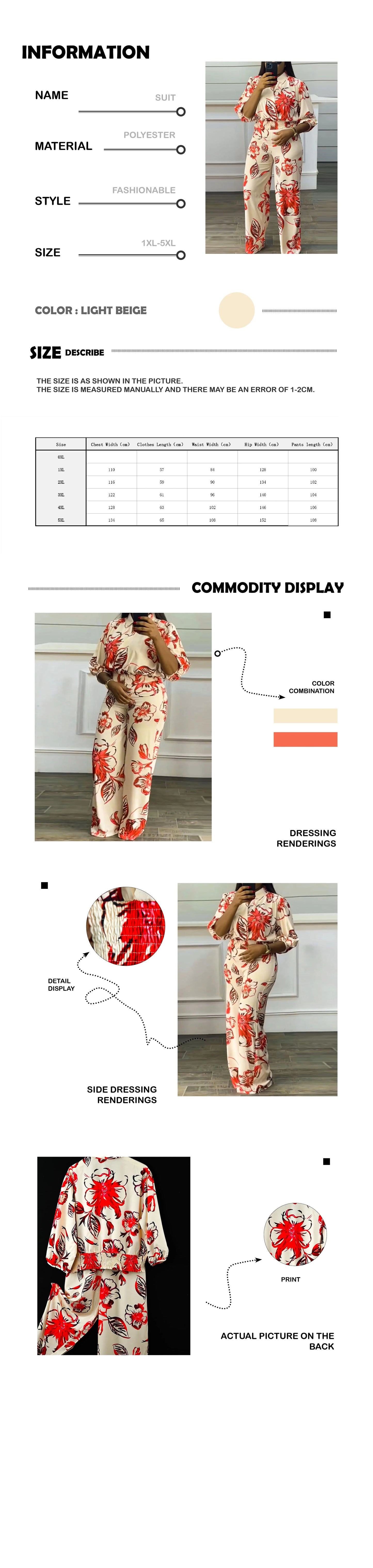 Women's Long Bottom Cross-Neck Suit, Bright Fashion Flower Print Pattern, Waist-cinching Short Top, Plus Size, Spring & Summer