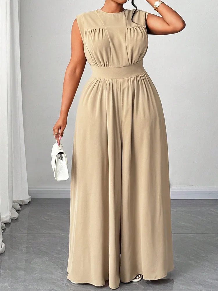 Women Plus Size Jumpsuits Floral Print V-Neck Sleeveless Summer Wide-Leg Rompers Overalls with Pockets