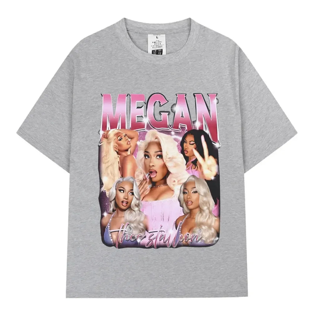 Rapper Megan Thee Stallion Graphics Print T Shirt Hot Girl Summer Tour Women Women Hip Hop Vintage T Shirts 100% Cotton T-shirt X603-6-gray