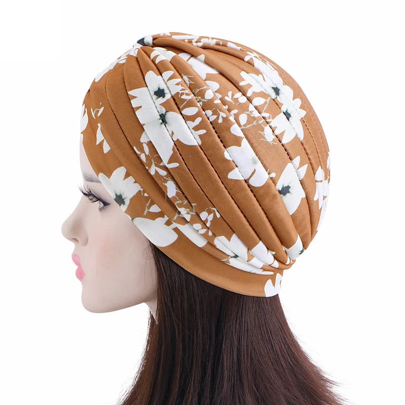 New Women Print Flower Knot Cancer Ruffle Chemo Hat Beanie scarf Turban Head Wrap Knitted Cap Hair Loss Accessories