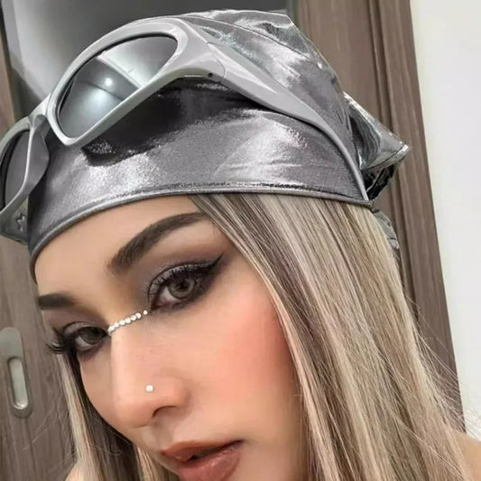 Y2K Punk Bandana Scarf for Women Fashion Square Headwear Bling Silver Head Scarf Hair Accessories Bandanas for Girls Women