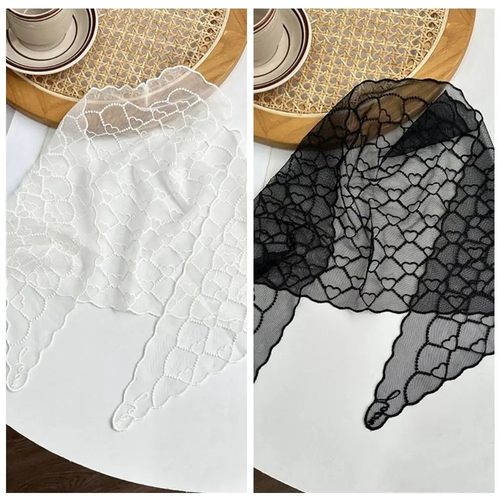 Sweet Love Heart Lace Scarves Korean Style Neck Wrap Bandanas Shawl Headscarf Headband Triangle Hijab Scarf Gift