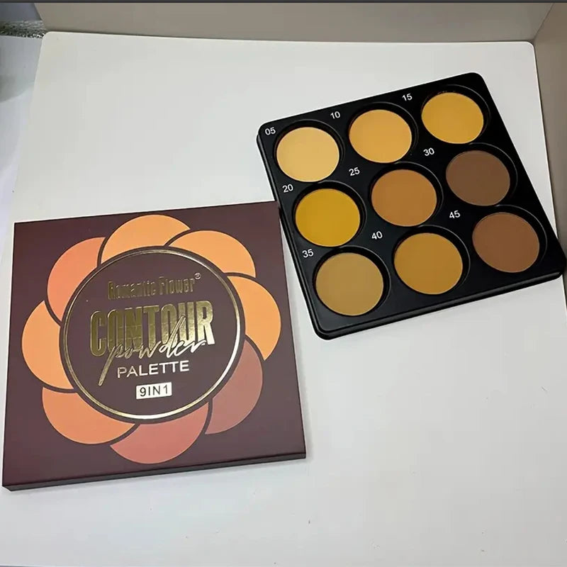 Dark Skin Tone 9-in-1 Face Palette Waterproof Concealer 9 Shades Contour Bronzer Wheat Makeup Palette for Women 1 pc