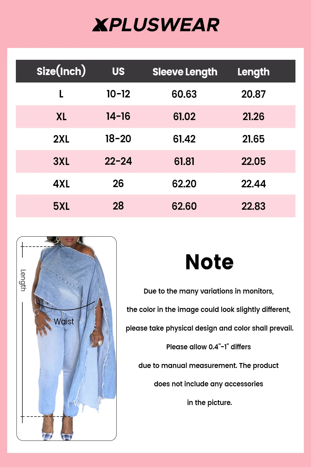 Plus Size Daily Blue Oblique Collar Batwing Sleeve Long Sleeve Split Irregular Hem Denim Jacket