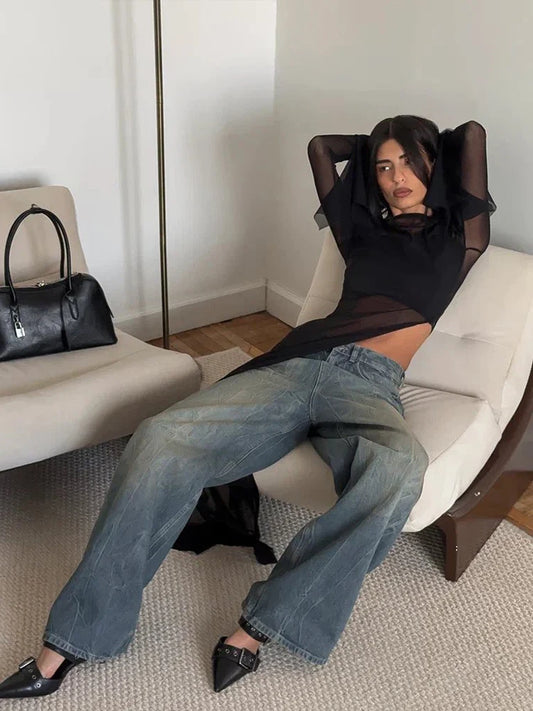 Weird Puss Sexy Irregular Hem T-Shirt Women Patchwork o-Neck Flared Sleeves Summer Midnight Sexy Hottie Fashion Split Long Tops