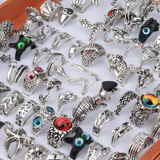20 Pieces/Lot Vintage Punk Snake Rings for Women and Men Dragon Animal Devil's Eye Adjustable Mix Hip Hop Gothic Charm Jewelry