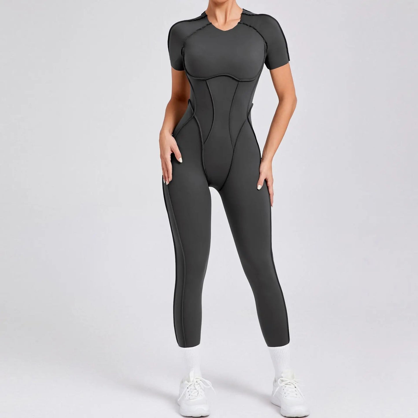 New Autumn/Winter Women's One-piece Yoga Jumpsuit leggings Long-sleeved Sexy Backless Slim Fit Sports Outfit gray st set