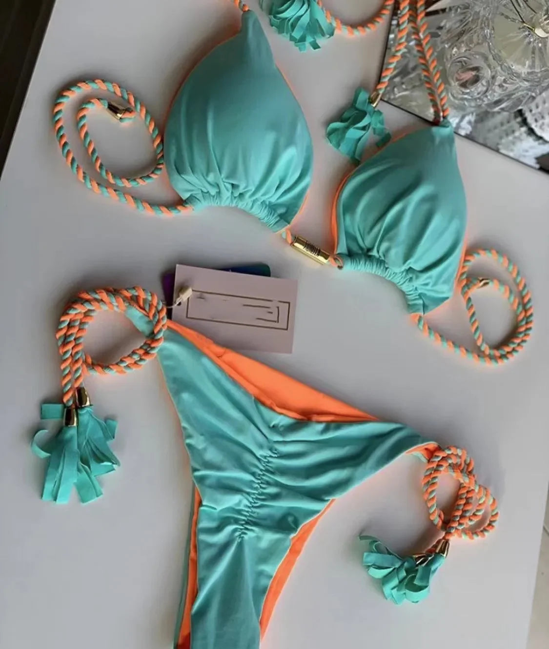 New Women Bikini Backless Rope Triangle Swimsuit Multicolor 8230