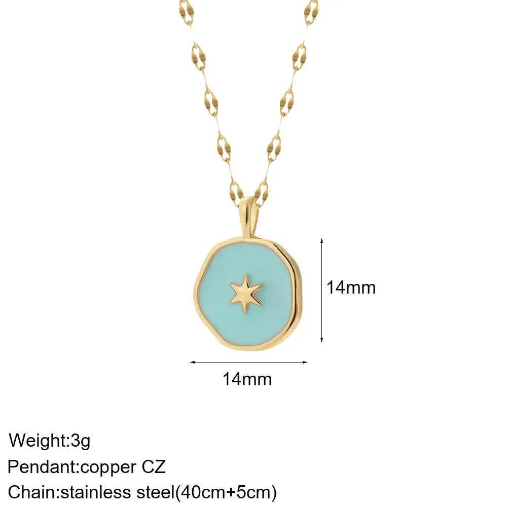 Heart Evil Blue Eye Sun Necklace for Women Cute Dog Bee Elephant Gold Color Pendant Woman's Collars Long Stainless Steel Chains NK008G2AC210152U4