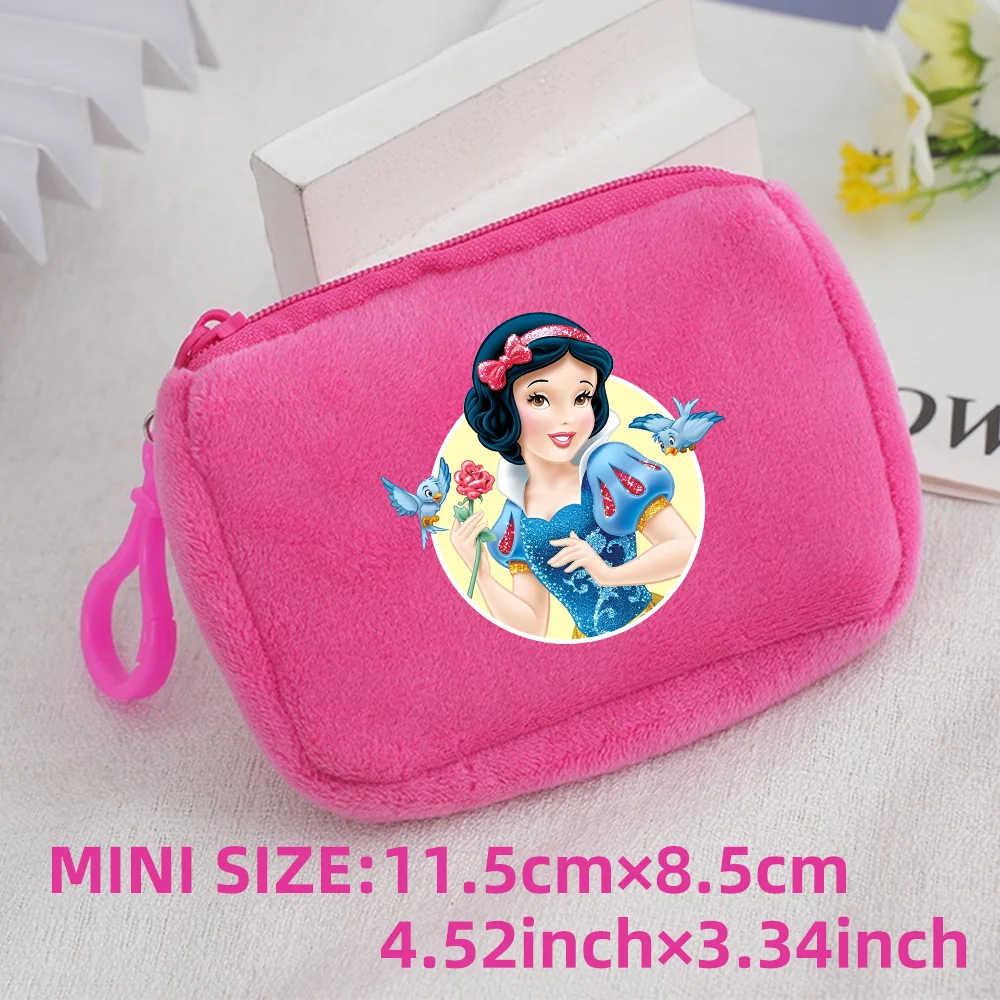 Princess Disney Kids Anime Plush Coin Purse Girls Mini Wallet Printed Moneybag Kawaii Square Portable Storage Bag Birthday Gifts 1pcs-028