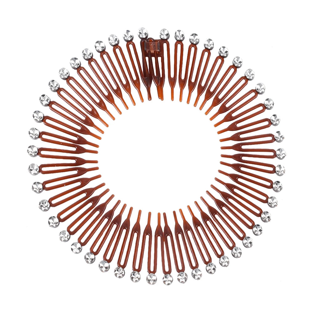 Rhinestone Plastic Full Circle Stretch Diamond Flexible Comb Women Girl Flexible Plastic Circle Teeth Hair Accessories Wholesale