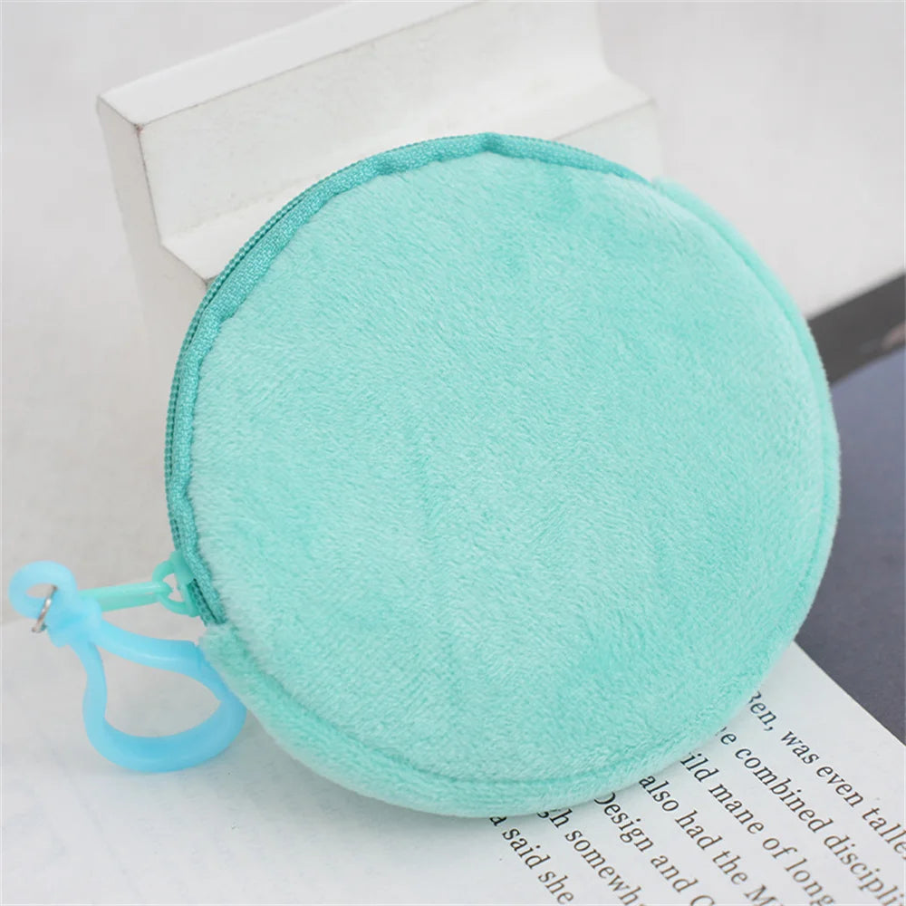 Solid Plush Round Coin Purse Women's Cute Wallet ID Card Bag Keychain Minimalist Coin Bag Kawaii Wallets for Women Gift Green