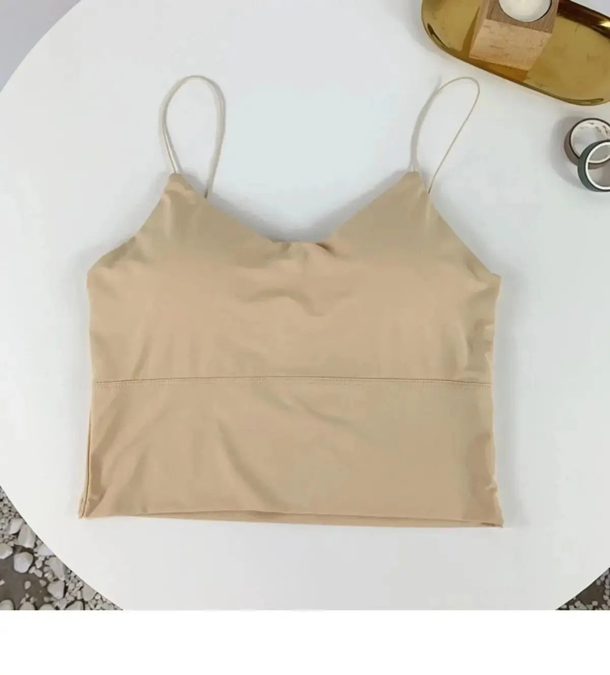 1pc Women Sexy Solid Color Camisole Ice Silk Tube Seamless Sports Tank Top Wireless Underwear Padded Bra Bralette Vest One Size Khaki