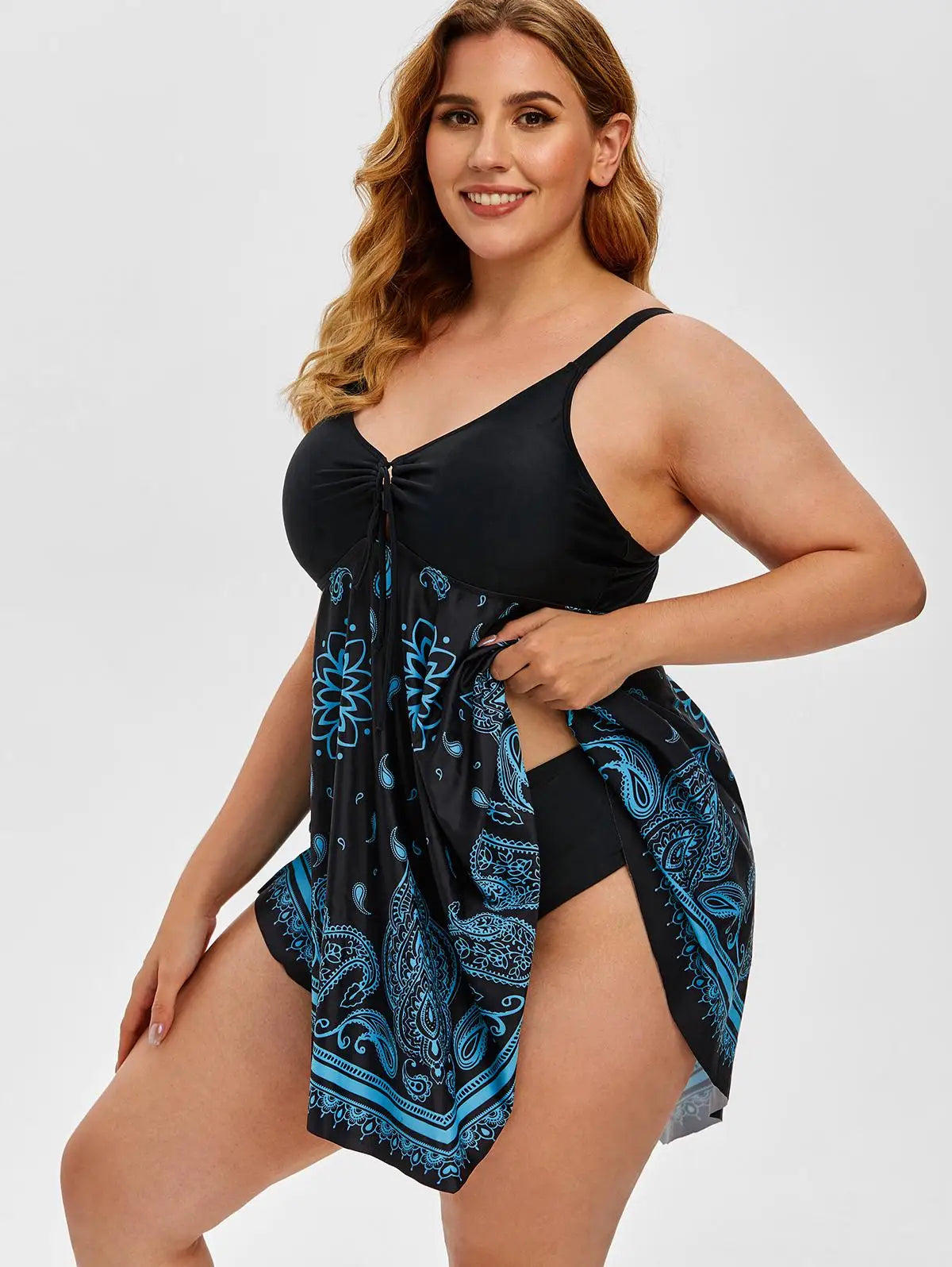 ROSEGAL Plus Size Women's Curve Paisley Handkerchief Padded Modest Tankini Swimsuit