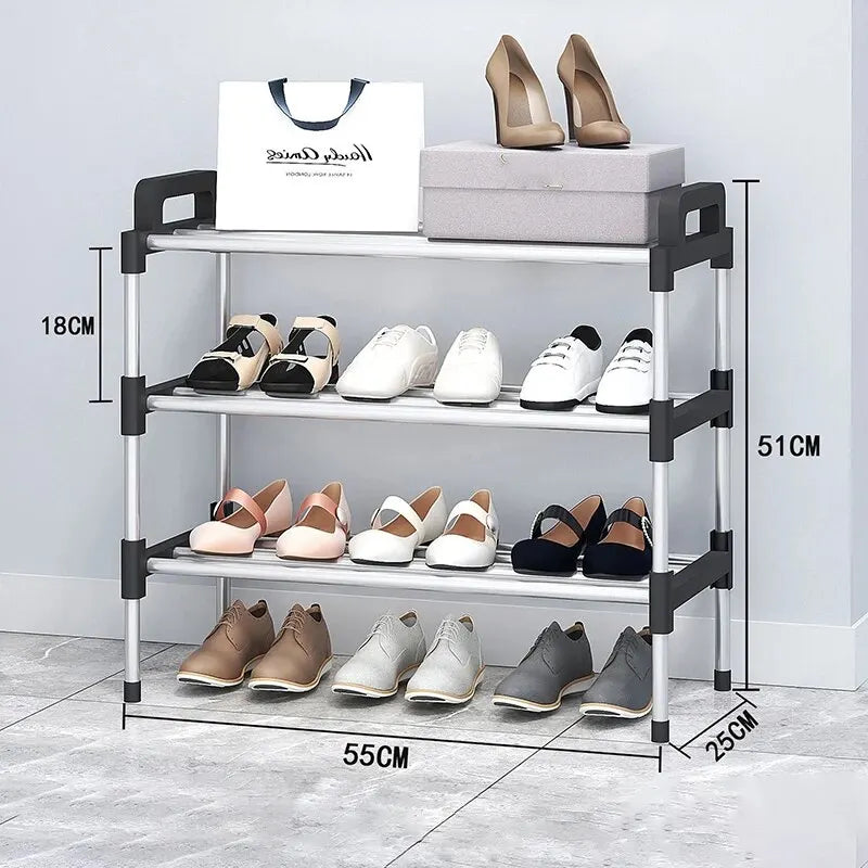 3-7Floor Simple Shoe Rack Multi Layer Dustproof Household Doorstep Shoe Cabinet Storage Space Saving Assembly Of Small Shoe Rack Black three layer