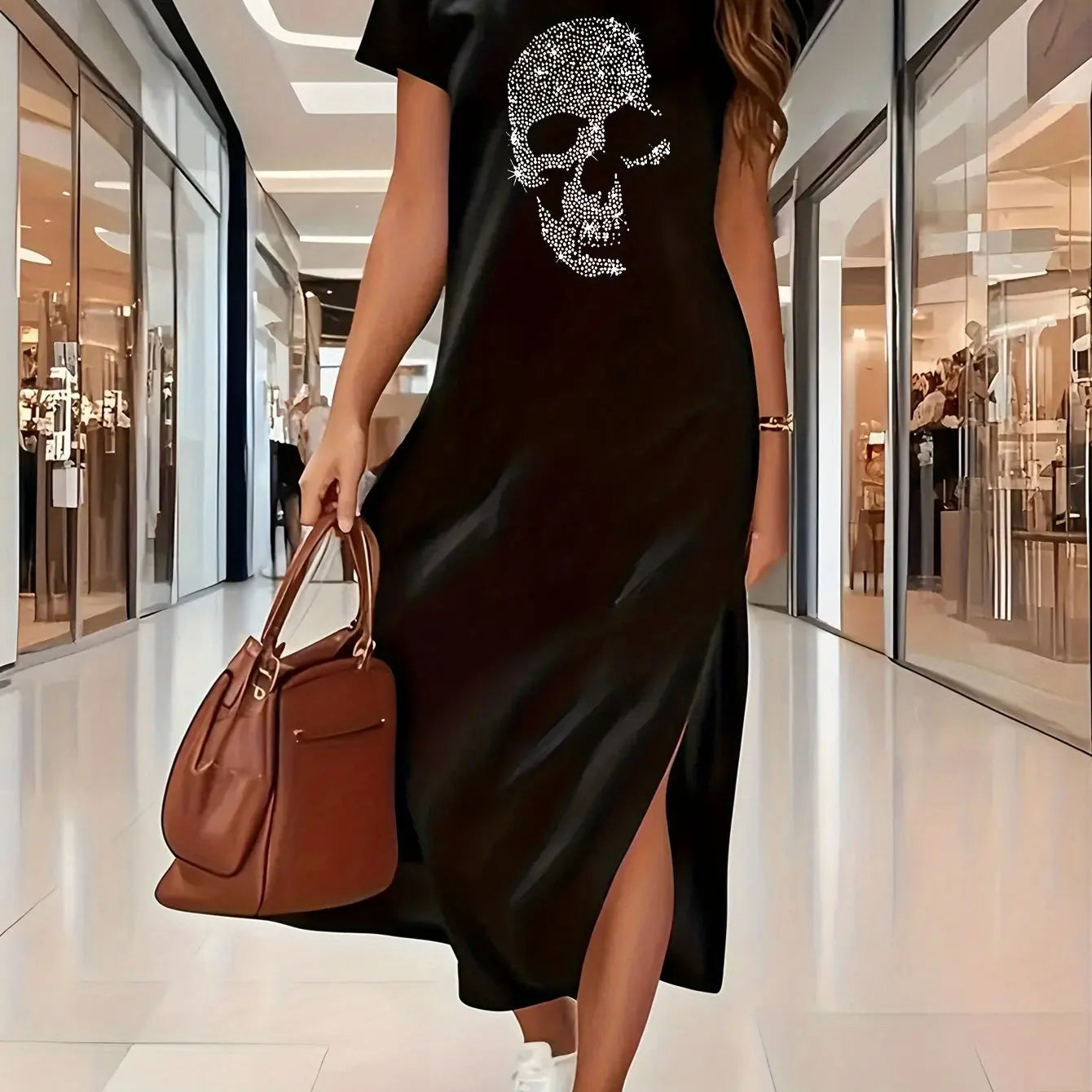 women's summer casual graphic print Loose and comfortable long dress long T-shirt dress women's summer clashing dresses