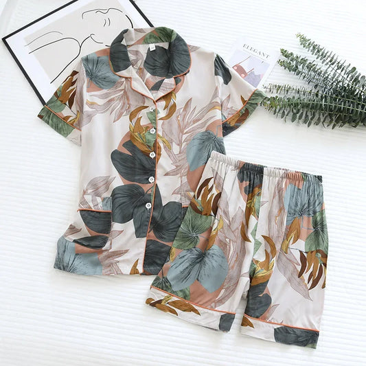 summer news pijama mujer thin section short-sleeved shorts large floral print pajamas home service ladies pajamas for women