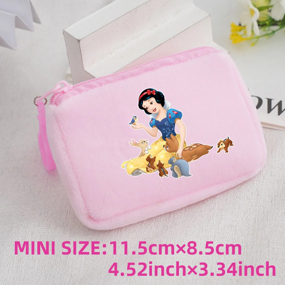 Princess Disney Kids Anime Plush Coin Purse Girls Mini Wallet Printed Moneybag Kawaii Square Portable Storage Bag Birthday Gifts 1pcs-010