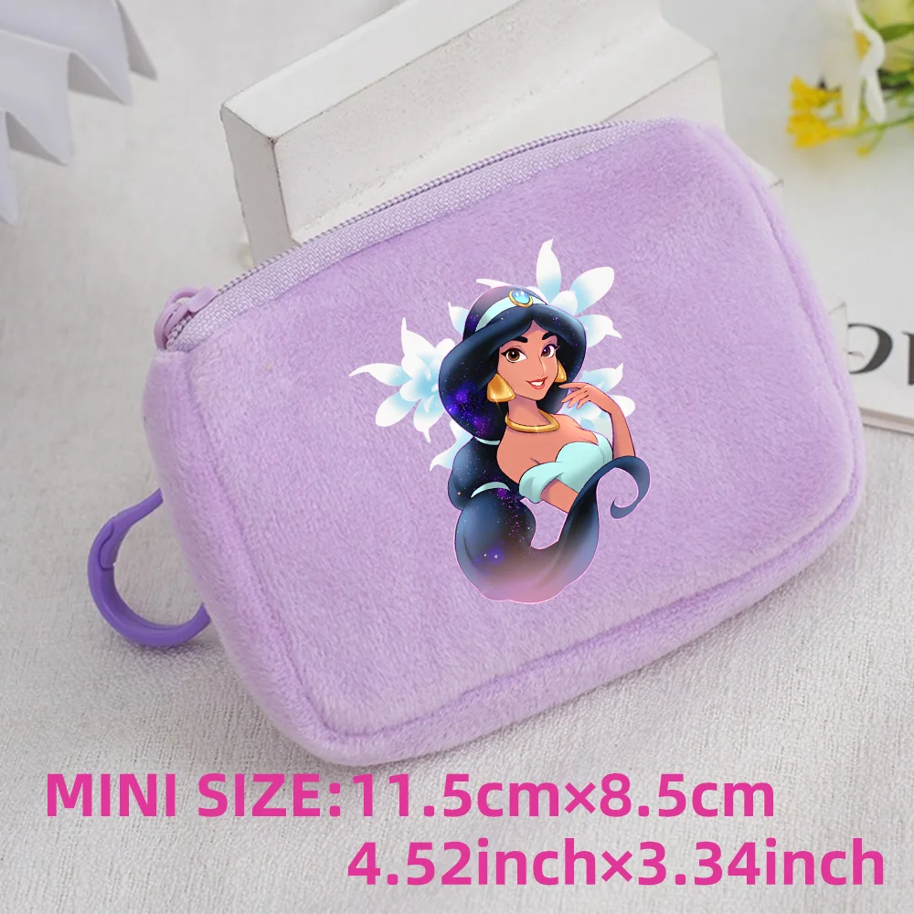 Princess Disney Kids Anime Plush Coin Purse Girls Mini Wallet Printed Moneybag Kawaii Square Portable Storage Bag Birthday Gifts 1pcs-020