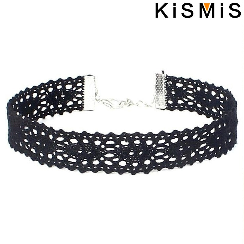KISMIS 6Pcs/Set Black Lace Chokers Necklace Set Vintage Gothic Punk Elastic Necklace Women'S Jewelry 1Sets Badiee Stylez