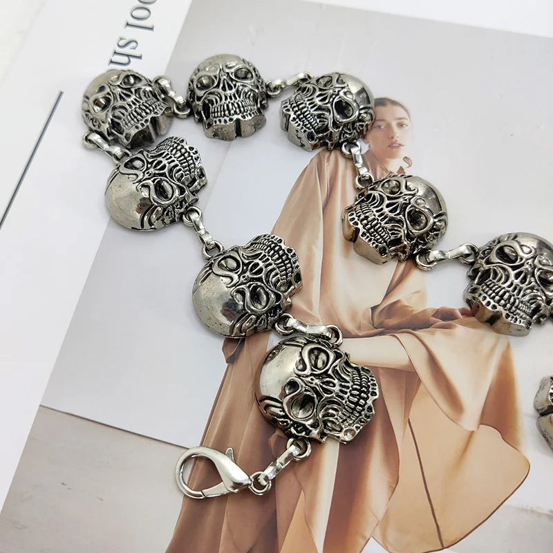 Punk Skull Silver Waist Chain Belt Female Gothic Designer Belts For Women Rock High-end Luxury Brands Metal Y2K Waistband Badiee Stylez