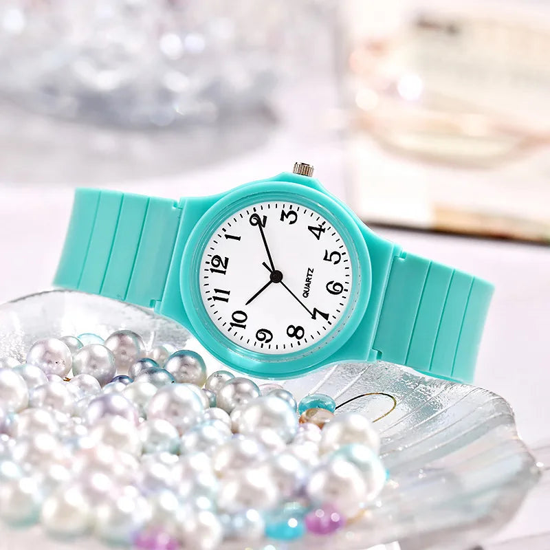 Casual Exam Watch Silicone Strap Simple Women Watch Student Ladies Quartz Wristwatch Waterproof Round Small Dial Clock for Girls