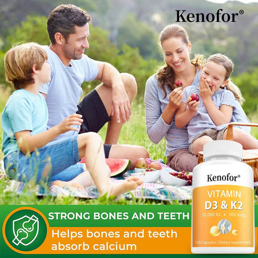 Vitamin D3 and K2 Capsules - Supports Bone, Teeth, Muscle and Immune System Health, Improves Absorption, Digestion