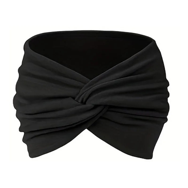 Women Headbands African Wide Hair Wrap Turban Twist Headband for Women Large Sport Workout Stretch Non-slip Big Hair Bands black