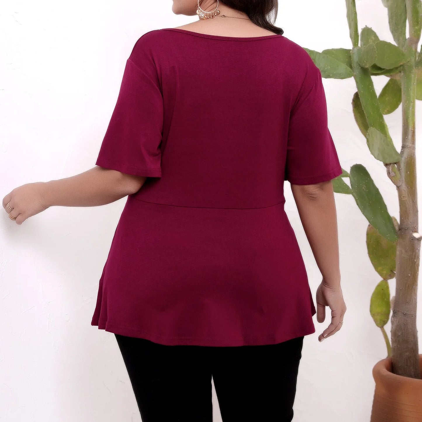 Plus size top women's short sleeve round neck belted t-shirts spring summer ladies casual T-shirt tops solid color pullover