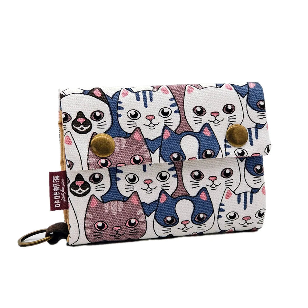 1pcs New Canvas Cartoon Totoro Cat Printed Flower Dog Women Short Wallet Cute Mini Money Key Bag Coin Pocket Purse for Children 3